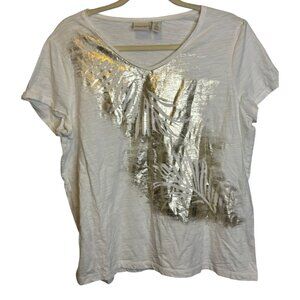 Chico's Blouse Women's Size Large Zenergy Metallic Feather Tshirt Chicos 2
